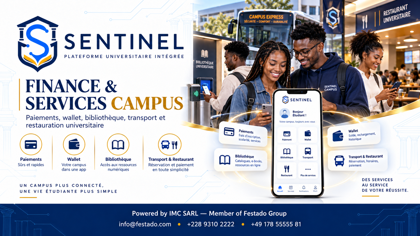 Sentinel — finance et services campus : paiements, wallet, bibliothèque, transport, restauration